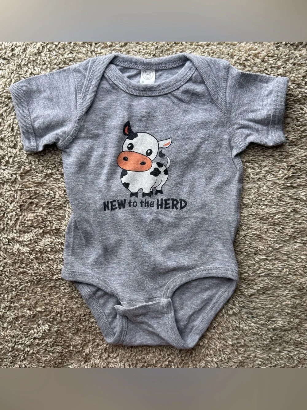 Rabbit Skins New to the Herd Cow Bodysuit 6 Month Gray Baby Onesie